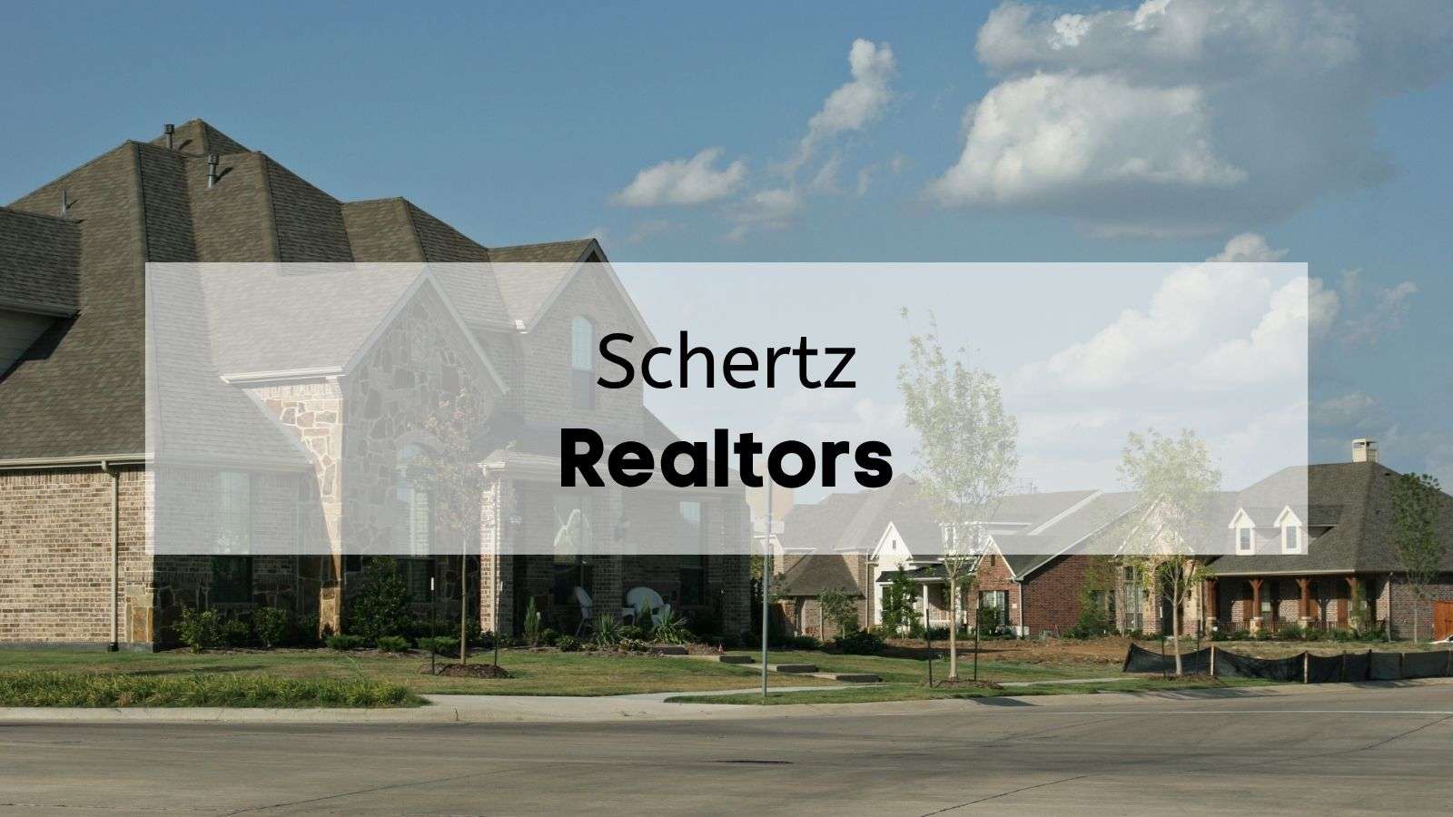 A neighborhood in Texas with homes for sale, with the text, "Schertz Realtors," overlaid